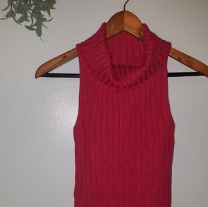 Ribbed Knit Sleeveless Turtleneck Top